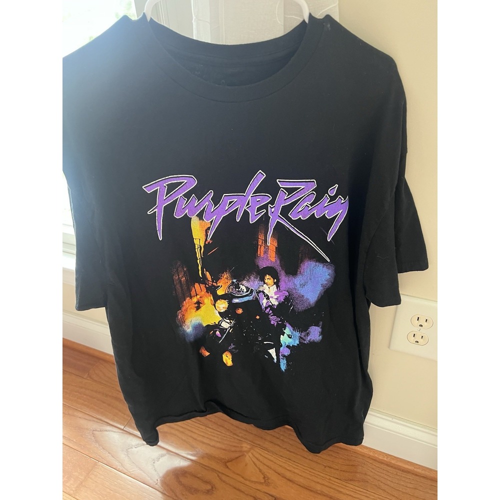 Prince Purple Rain Graphic Tee Mens with Short Sleeves 100% Cotton Black XL